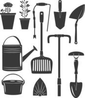 silueta jardinería equipo negro color solamente vector