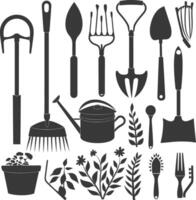 Silhouette gardening equipment black color only vector