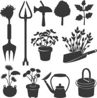 silueta jardinería equipo negro color solamente vector