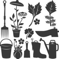 silueta jardinería equipo negro color solamente vector