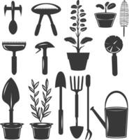 silueta jardinería equipo negro color solamente vector