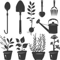 silueta jardinería equipo negro color solamente vector