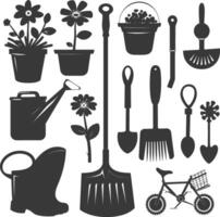 silueta jardinería equipo negro color solamente vector