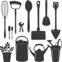 Silhouette gardening equipment black color only vector