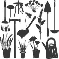 silueta jardinería equipo negro color solamente vector