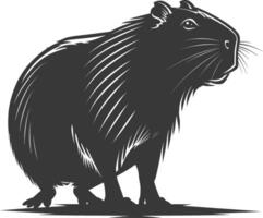 Silhouette capybara animal black color only full body vector