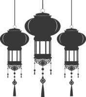 silhouette chinese traditional asian lantern black color only vector