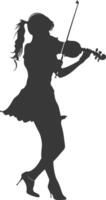 Silhouette violist women in action full body black color only vector