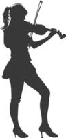 Silhouette violist women in action full body black color only vector