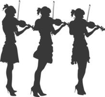 Silhouette violist women in action full body black color only vector