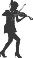 Silhouette violist women in action full body black color only vector