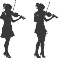 Silhouette violist women in action full body black color only vector