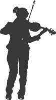 Silhouette violist in action full body black color only vector