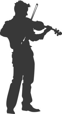 Silhouette violist in action full body black color only