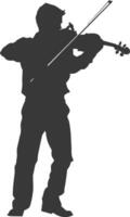 Silhouette violist in action full body black color only vector