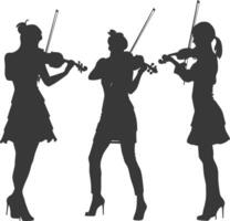 Silhouette violist women in action full body black color only vector