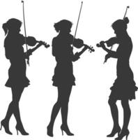 Silhouette violist women in action full body black color only vector