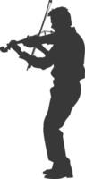 Silhouette violist in action full body black color only vector