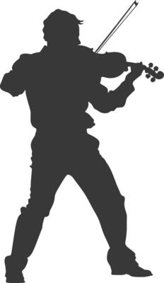 Silhouette violist in action full body black color only