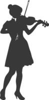 Silhouette violist women in action full body black color only vector