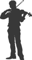 Silhouette violist in action full body black color only vector