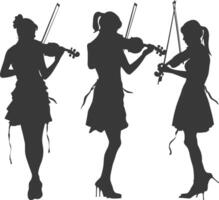 Silhouette violist women in action full body black color only vector