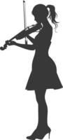 Silhouette violist women in action full body black color only vector