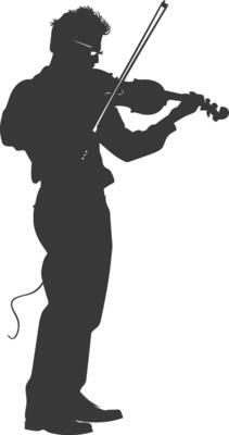 Silhouette violist in action full body black color only