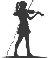 Silhouette violist women in action full body black color only vector