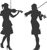 Silhouette violist women in action full body black color only vector