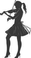 Silhouette violist women in action full body black color only vector