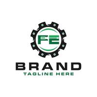 car parts illustration logo with the letter FE vector