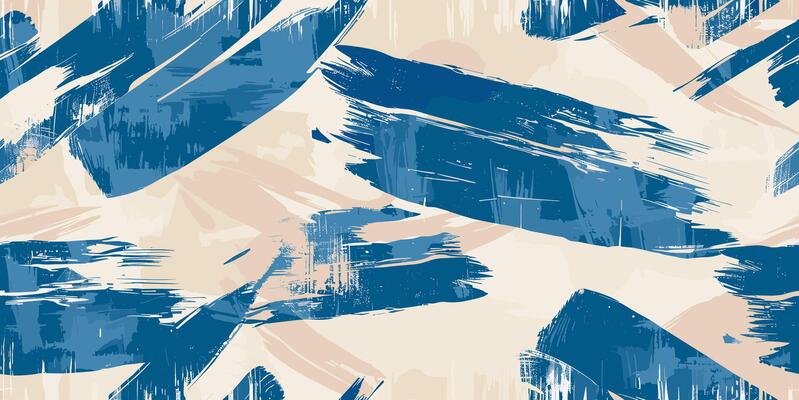 Seamless pattern with abstract brush stroke painting illustration. Modern paint line background in blue color. Messy graffiti sketch wallpaper print, rough hand drawn texture, Wavy and swirled