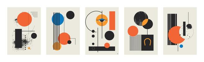 Bauhaus obra de arte conjunto de minimalista resumen carteles meta moderno cubre suizo diseño modelo. futurista composición. conjunto de mínimo 20s geométrico, con primitivo formas grunge texturas vector