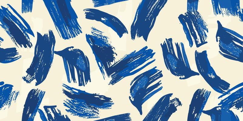 Seamless pattern with abstract brush stroke painting illustration. Modern paint line background in blue color. Messy graffiti sketch wallpaper print, rough hand drawn texture, Wavy and swirled