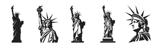 libertad en el unido estados nuevo York estatua de libertad silueta. independencia día mano con antorcha, presentación, bandera. símbolo de America. nuevo york publicidad texto encabezamiento vector
