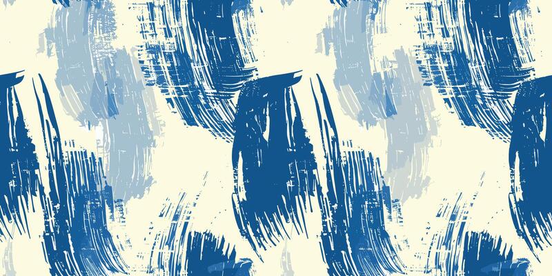 Seamless pattern with abstract brush stroke painting illustration. Modern paint line background in blue color. Messy graffiti sketch wallpaper print, rough hand drawn texture, Wavy and swirled