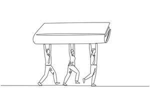 Continuous one line drawing a group of businessmen and businesswomen work together carrying a book. Read to broaden the knowledge. For better business. Single line draw design illustration vector