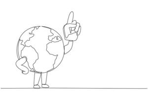 Continuous one line drawing globe using a toy hand. The best call and invitation to protect the earth. Reduce pollution. Save the planet. Keep green earth. Single line draw design illustration vector