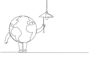 Single one line drawing globe pulls string to turn off the lights. Save energy. Turn off the power when not in use. Easy things that can protect the earth. Continuous line design graphic illustration vector