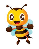 Cute honey bee welcome hand gesture cartoon illustration vector