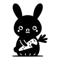 Cute baby bunny with carrot, silhouette, easter holiday. illustration. vector