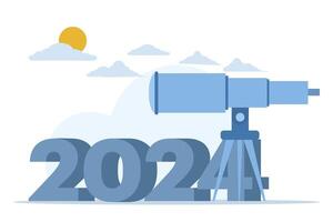 Strategic action planning in the new year 2024, setting business goals to reach the top, vision of future business or career development in 2024. flat illustration on a white background vector