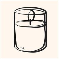 Burning aroma candle in a glass with illustration style doodle and line art vector