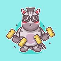 linda cebra animal personaje mascota haciendo culturismo utilizando pesa aislado dibujos animados vector