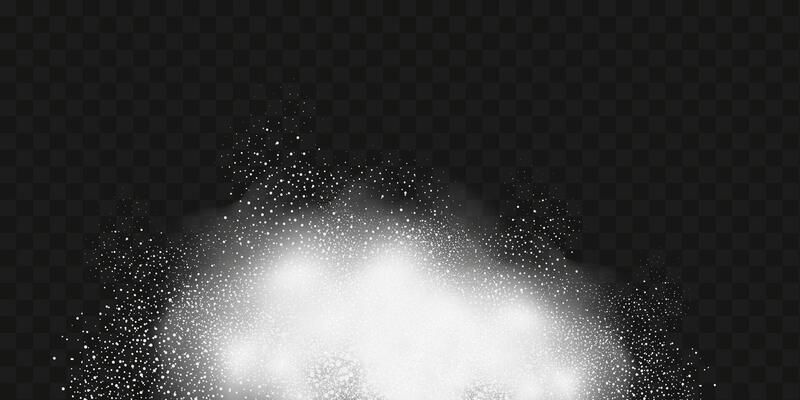 A realistic set of white clouds of flour, sugar, washing powder. An explosion of snow dust in the air. A splash of ice crystals in a white blizzard cloud.