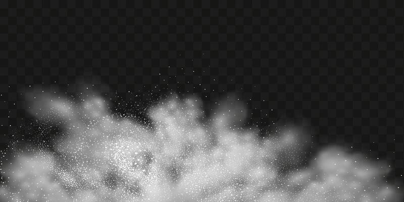 A realistic set of white clouds of flour, sugar, washing powder. An explosion of snow dust in the air. A splash of ice crystals in a white blizzard cloud.