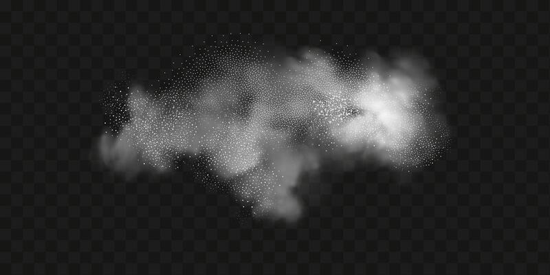 A realistic set of white clouds of flour, sugar, washing powder. An explosion of snow dust in the air. A splash of ice crystals in a white blizzard cloud.