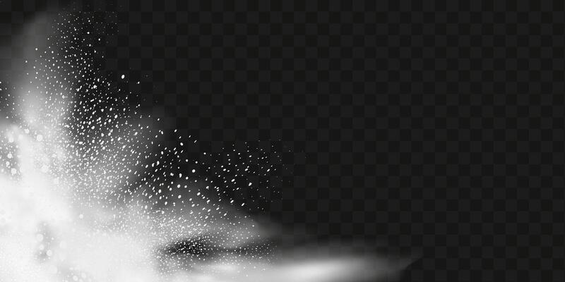 A realistic set of white clouds of flour, sugar, washing powder. An explosion of snow dust in the air. A splash of ice crystals in a white blizzard cloud.