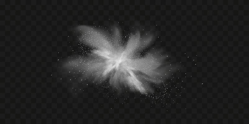 A realistic set of white clouds of flour, sugar, washing powder. An explosion of snow dust in the air. A splash of ice crystals in a white blizzard cloud.